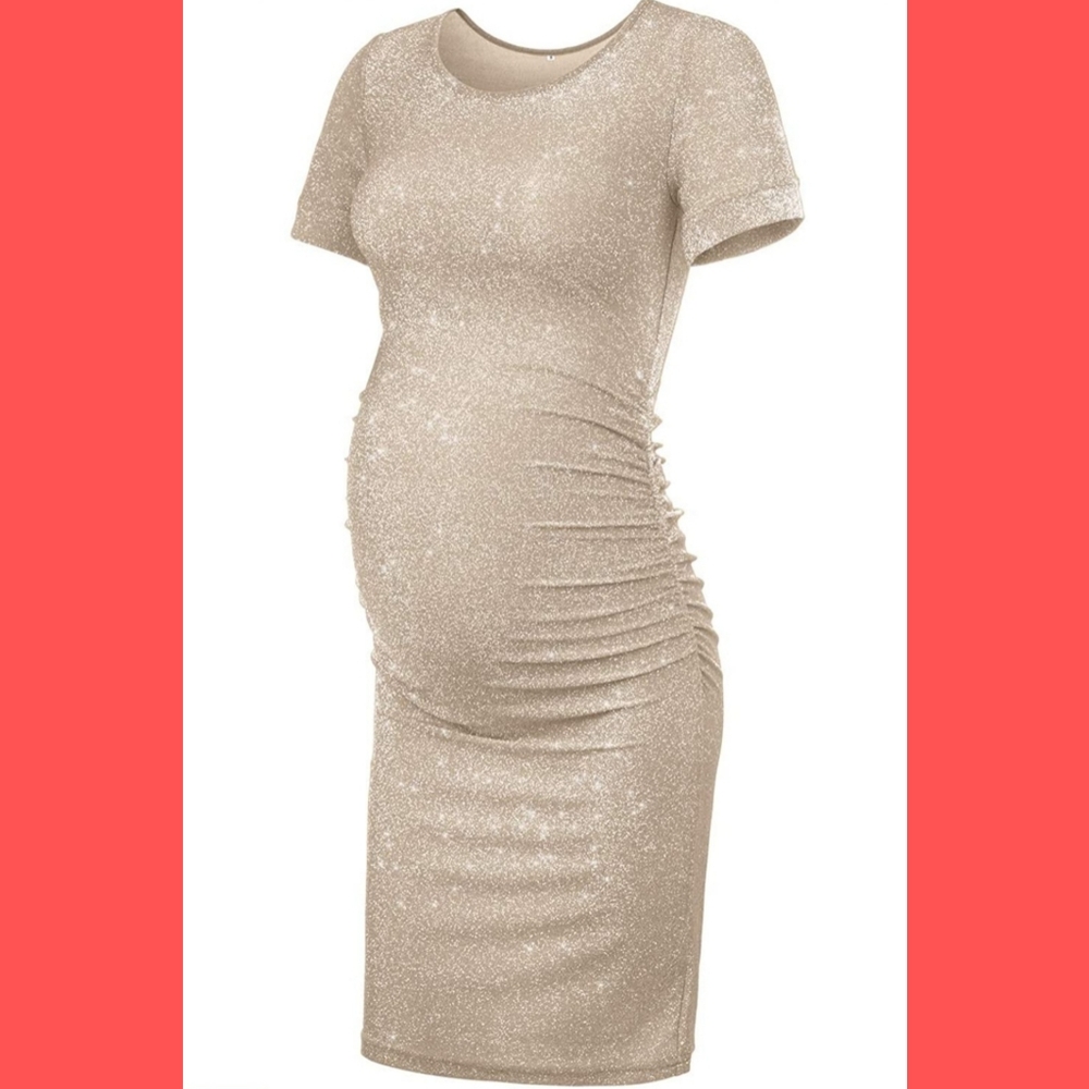 Elegant Maternity Dress in Shimmering Gold
